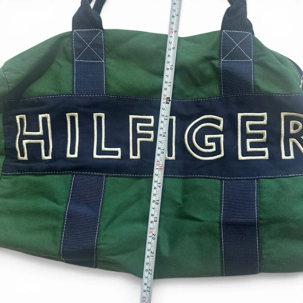 Tommy Hilfiger Duffle Bag Green Navy Colorblock Embroidered Logo Y2K Weekender